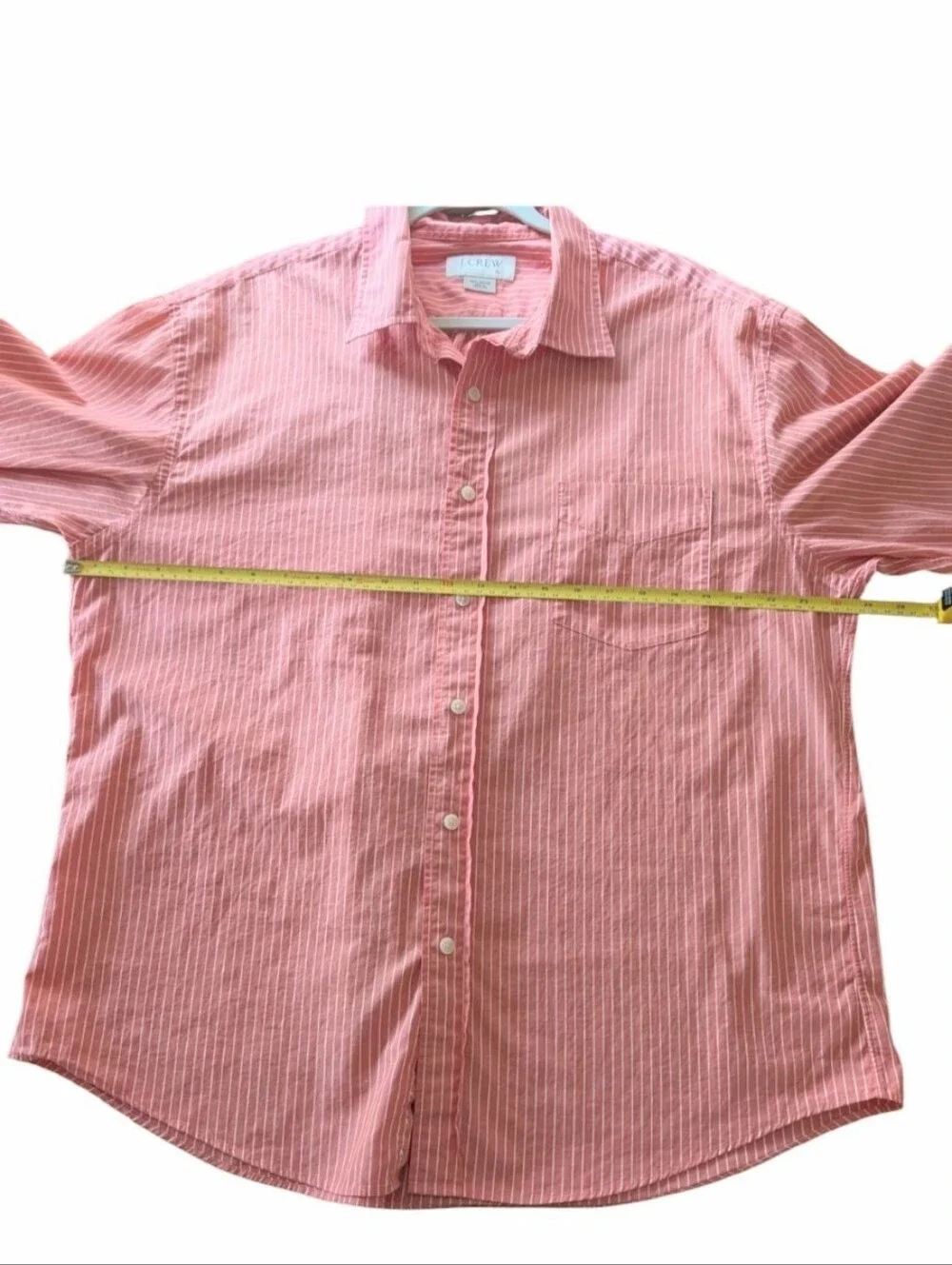 J. Crew Coral Pink White Striped Casual Button Down Cotton Shirt Classic Fit L/S